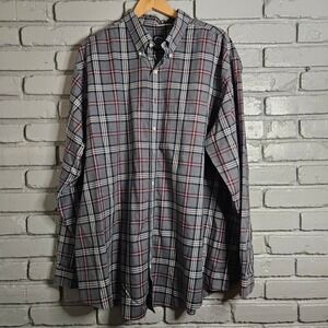 Brooks Brothers 2XLT Mens Non-Iron Supima Cotton Plaid Button Down Shirt Grey